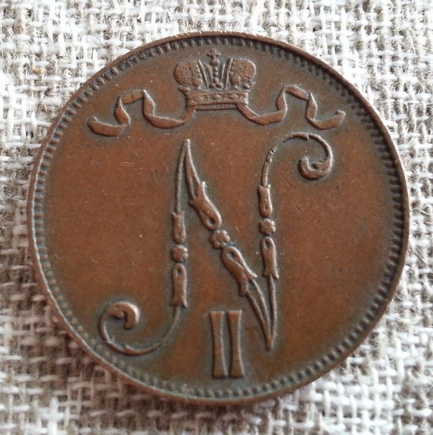 Antike 1905-Münze 5 Kopeken Pennia Kaiser Nikolaus II. des Russischen Reiches Finnland