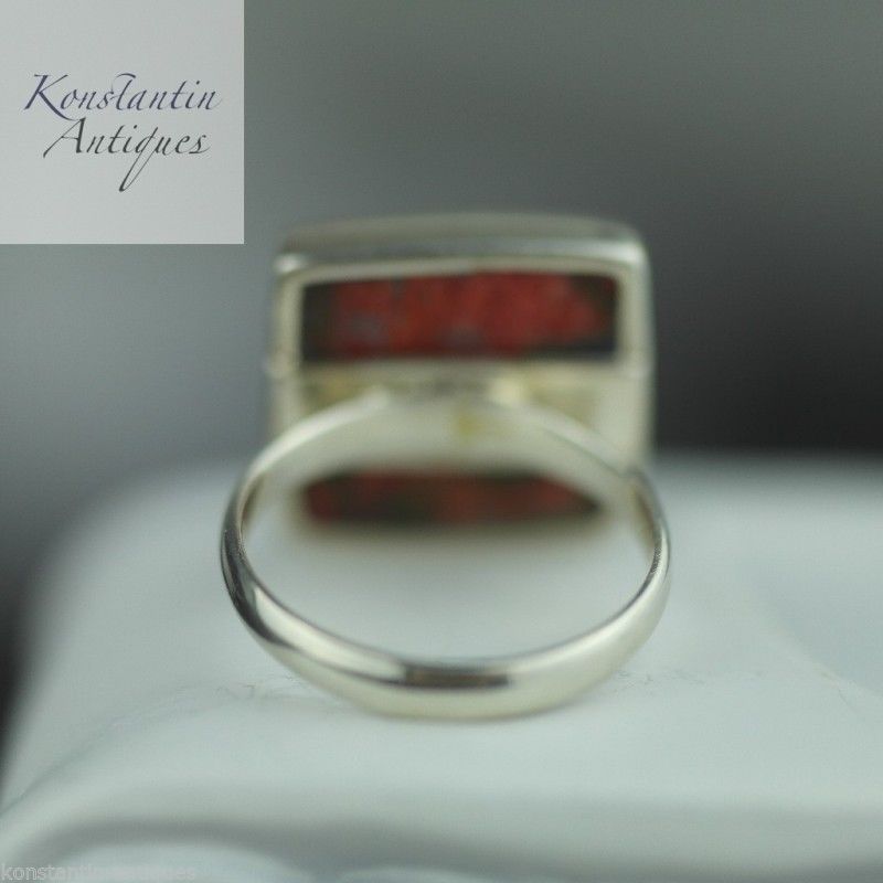Vintage sterling silver ring red coral square