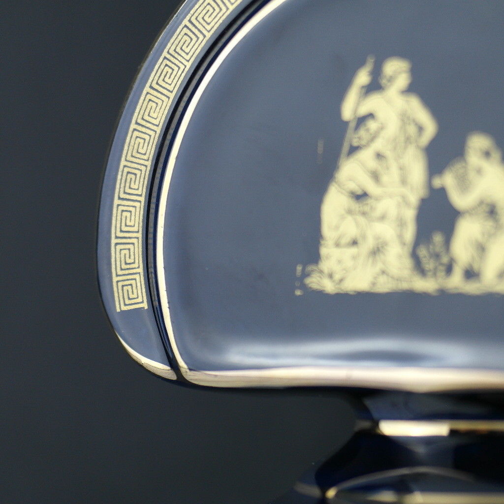 Vintage handmade Greek Royal Blue 24ct Gold plated pottery napkin holder made by Fakiolas, Greece