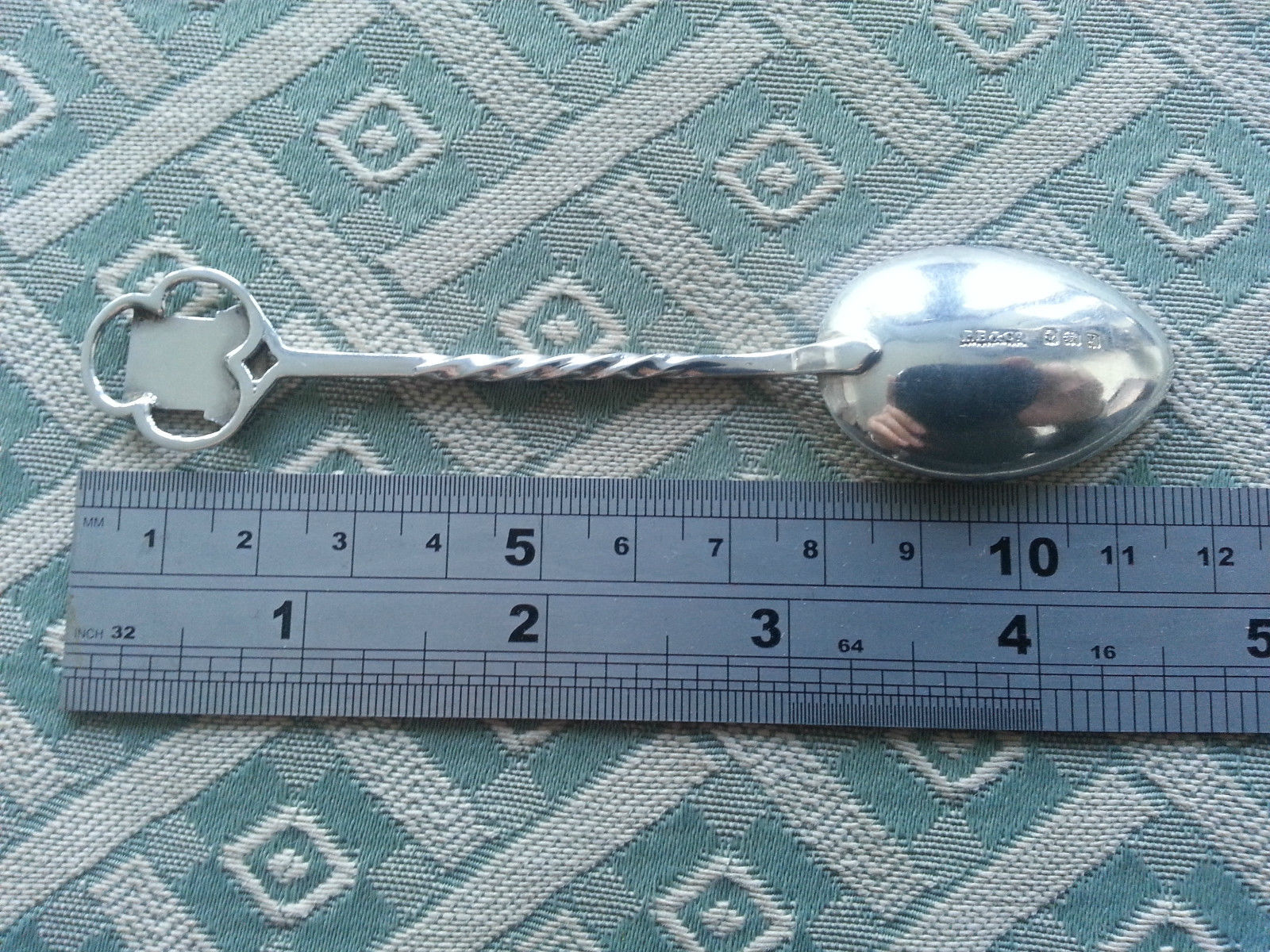 Antique Enamel Sterling silver spoon Clovelly Birmingham Bash British Empire