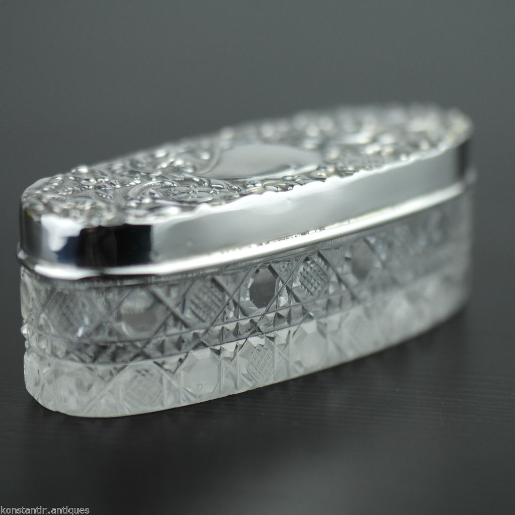 Antique 1903 sterling silver topped cut glass trinket box