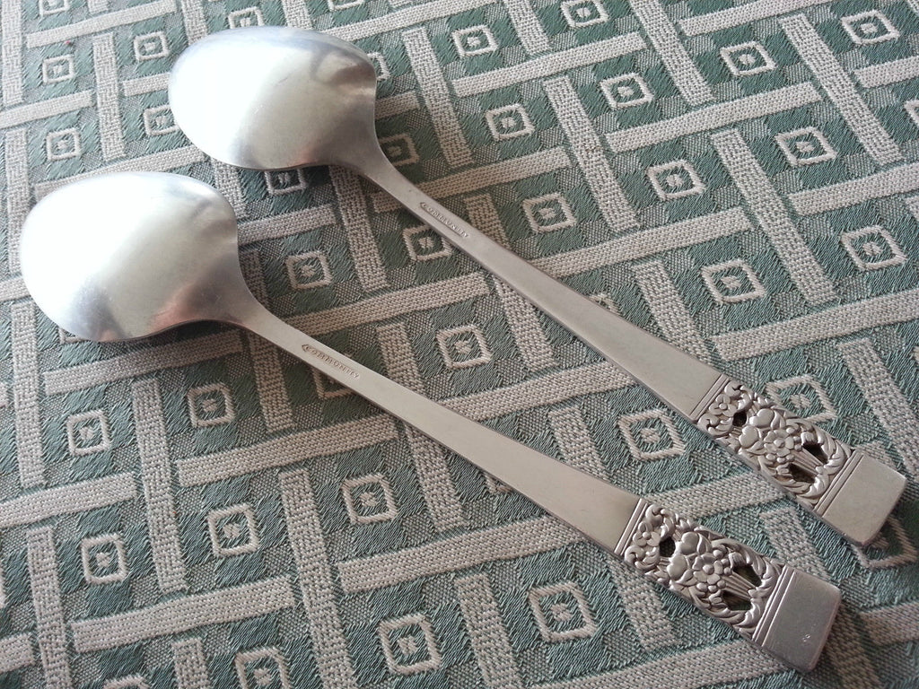 Vintage Community silver plated decorated two serving spoons British Empire