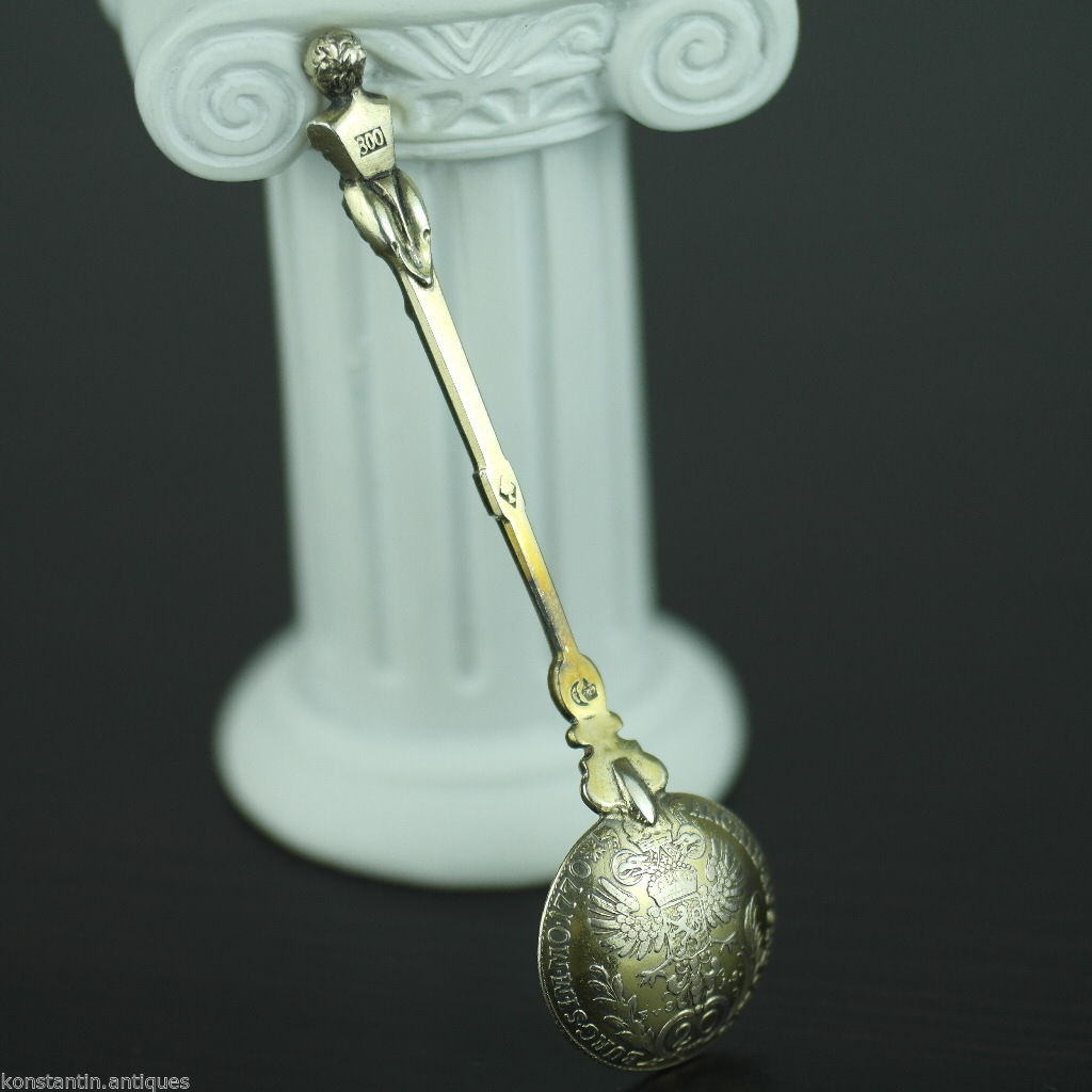 Antiguo 1770 plata dorada 20 Kreuzer moneda cuchara Theresia Imperio Austriaco 800