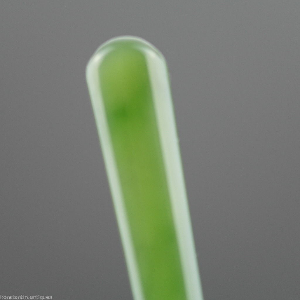 Antike Gabel aus Sterlingsilber aus dem Jahr 1900 mit grünem Jade-Nephrit-Griff