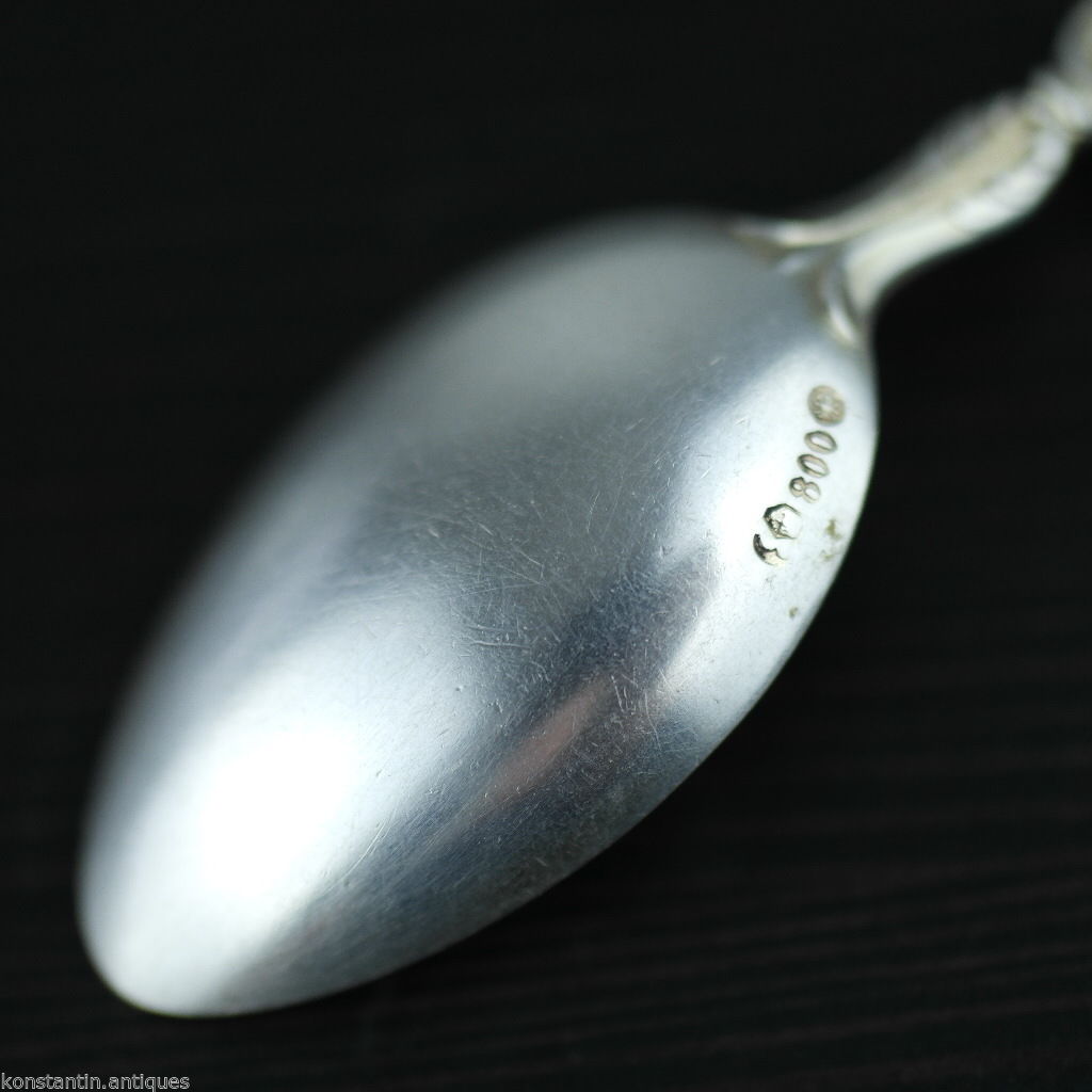 Antique 19thC solid silver spoon ornamented head Germany Peter Bruckmann