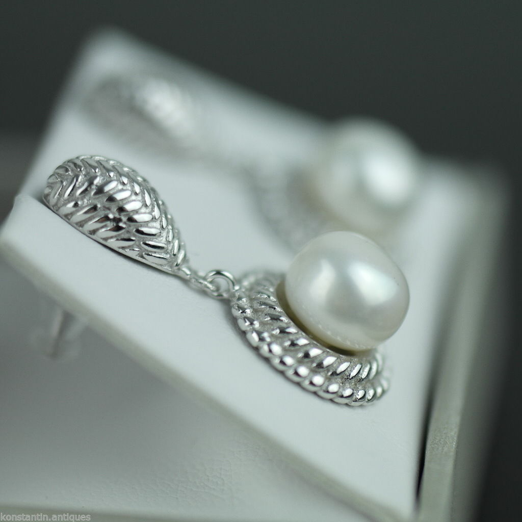 Stylish sterling silver cultured pearls earrings CZ Lucoral 925