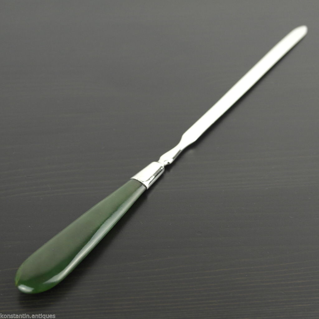 Antiker Brieföffner aus massivem Silber aus dem Jahr 1905 mit Nephrit-Griff, London Edwardian