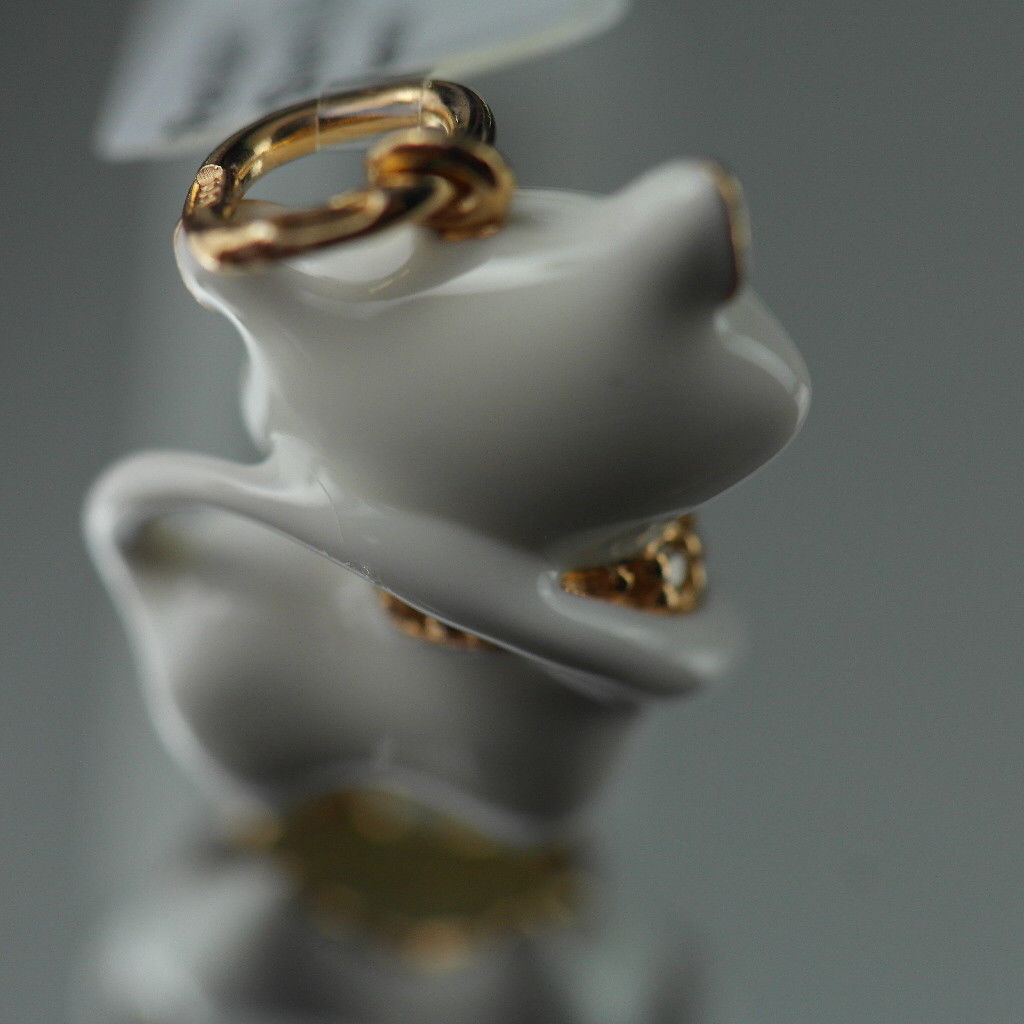 Gold Plated Sterling silver pendant white Enamel Cat with encrusted collar band