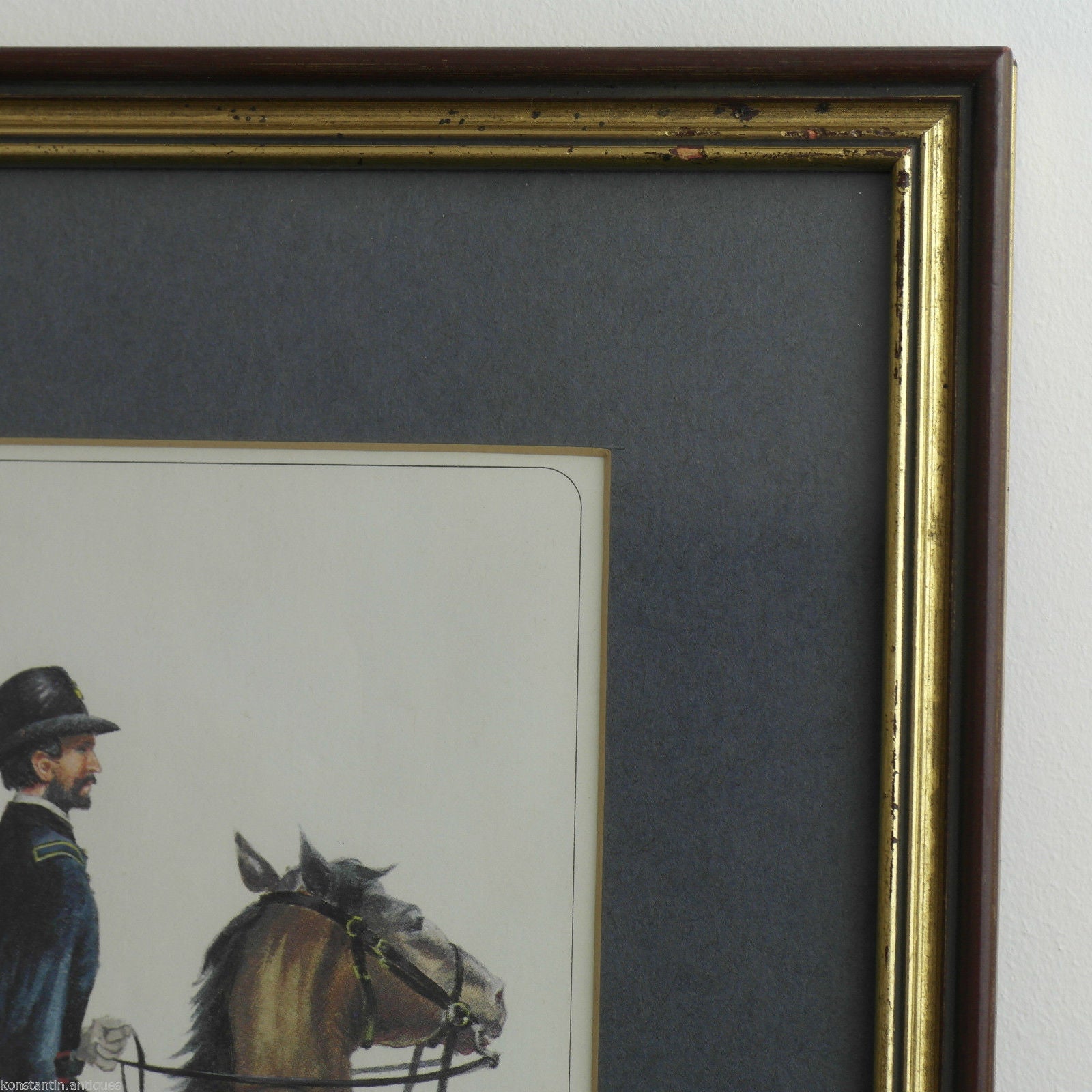 Vintage Americas USA soldadura y estampado de caballo enmarcado Oficial de artillería Batería 1861