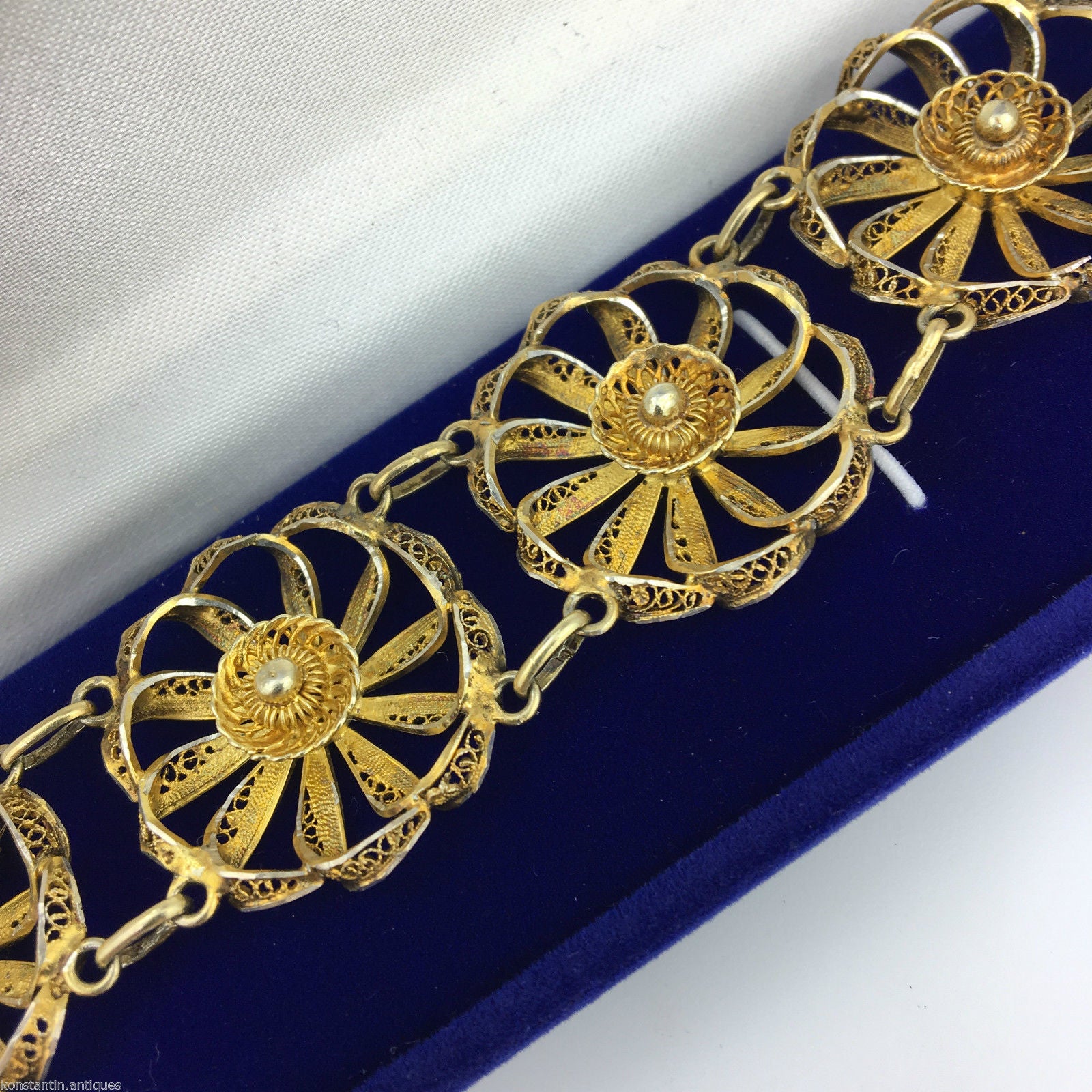 Pulsera vintage de filigrana portuguesa chapada en oro de plata maciza