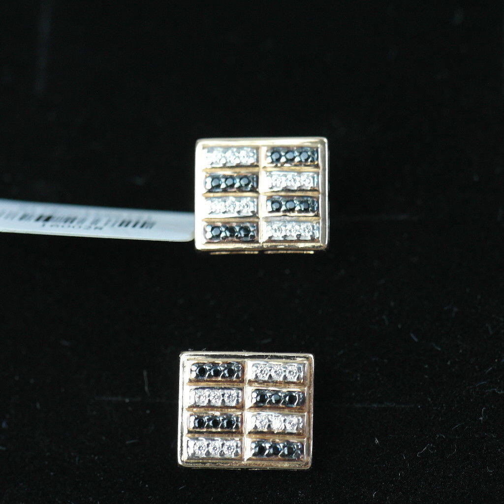 Impresionantes gemelos de oro de 14k con 48 gemas de circonita cúbica transparente y negra. 