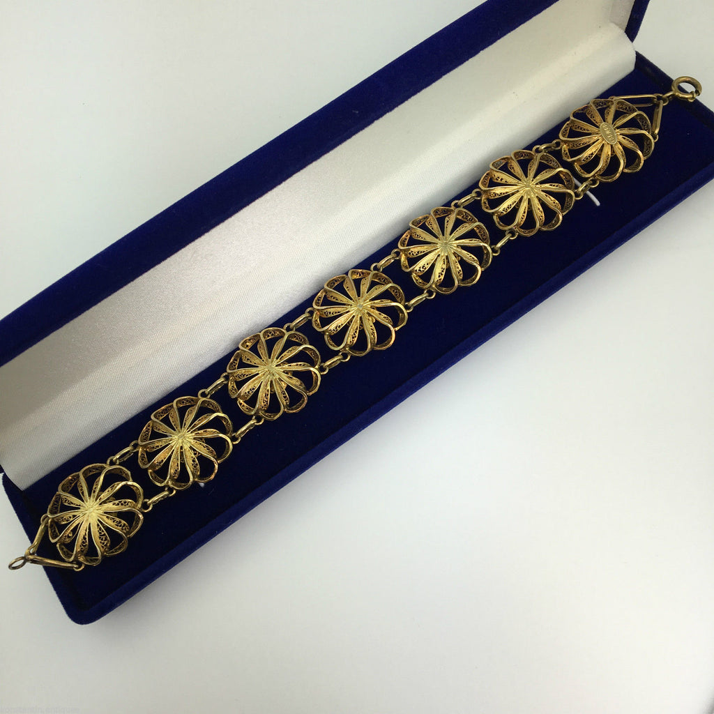 Vintage solid silver gold plated Portugal filigree bracelet