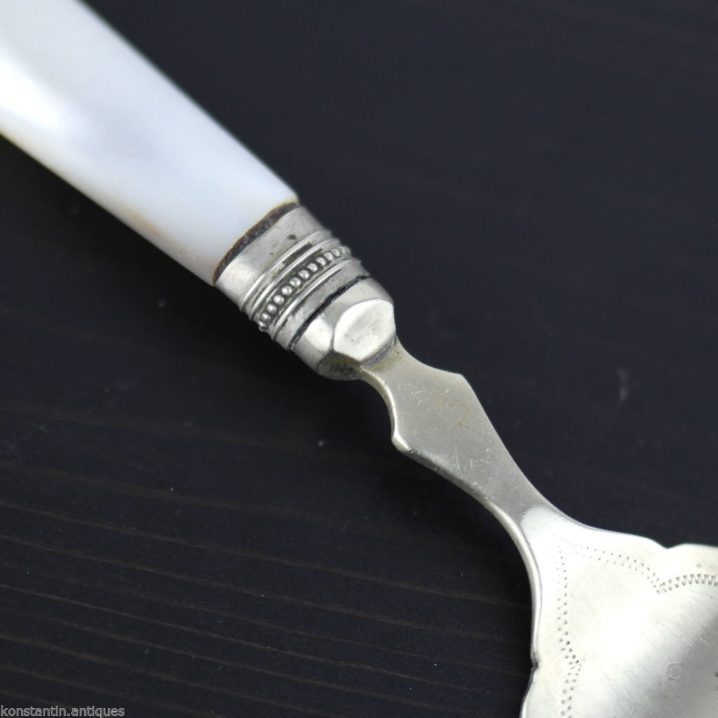 Antike Tischfischgabel mit Perlmuttgriff, Sheffield, versilbert