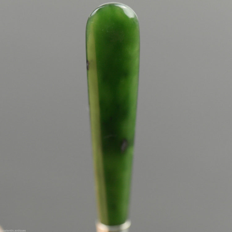 Antike Gabel aus Sterlingsilber von 1912 und grüner Jade-Nephrit-Griff Birmingham
