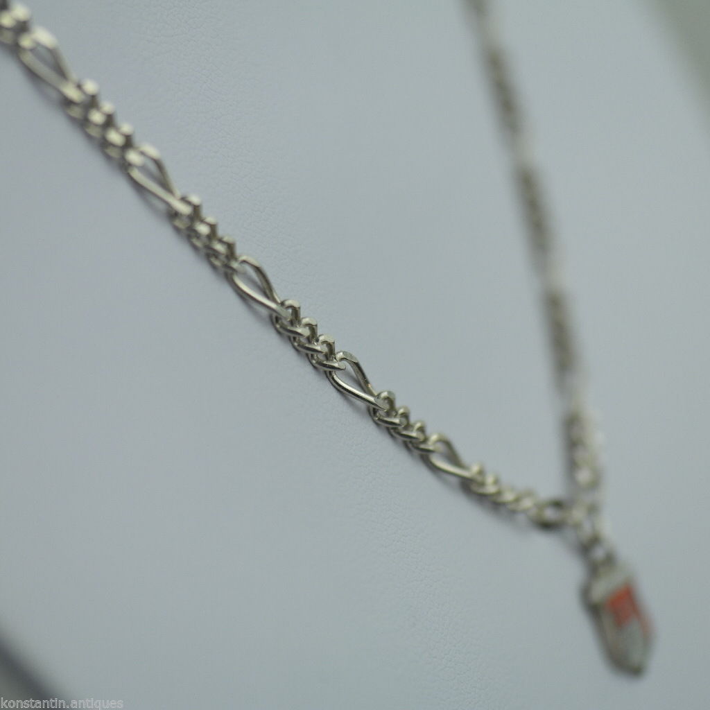Antique sterling silver chain enamel pendant Hamburg Germany charm solid gift