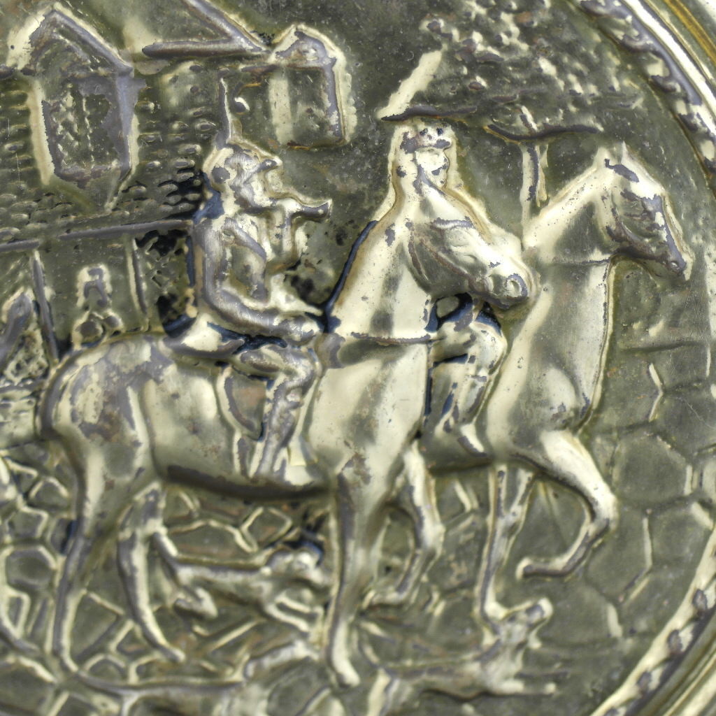 Vintage-Wanddekoration, Messingplatte, antikes Jagdszenenporträt, hitzebeständig