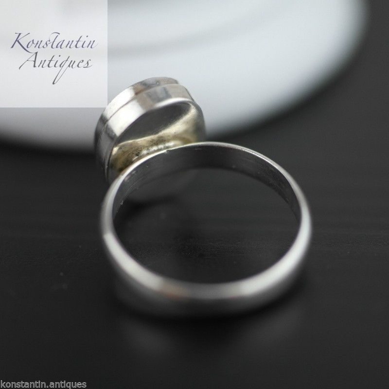 Anillo vintage de plata de primera ley con ojo de coral rojo UK-L US-6