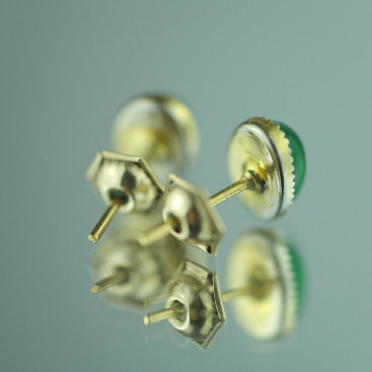 Antike Ohrringe aus 9-karätigem Gold aus Birmingham aus dem Jahr 1906 mit grünem Jade-Cabochon 