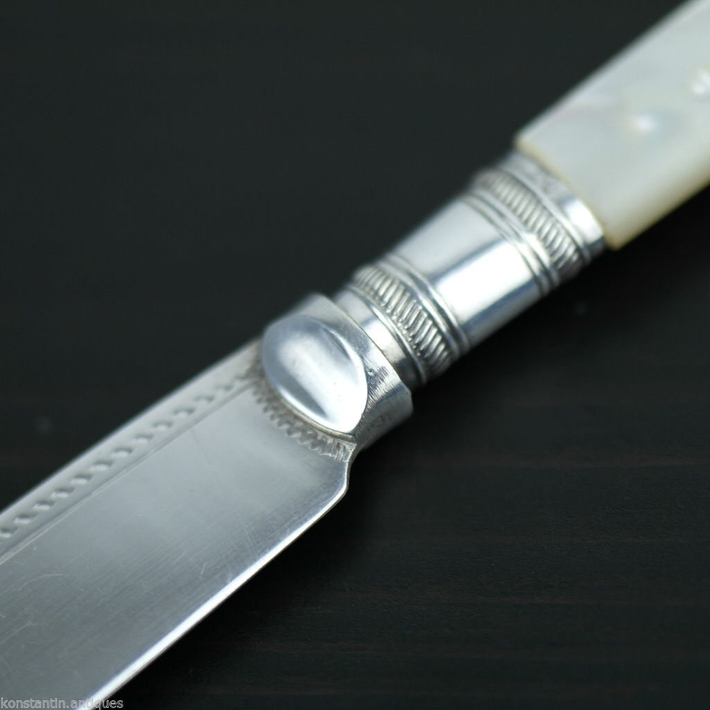 Antikes, versilbertes Messer mit Perlmutt- und Perlmuttgriff, britisches EPNS