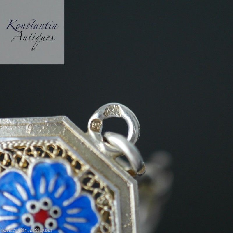 Pulsera vintage de plata maciza chapada en oro con flores esmaltadas de Portugal 