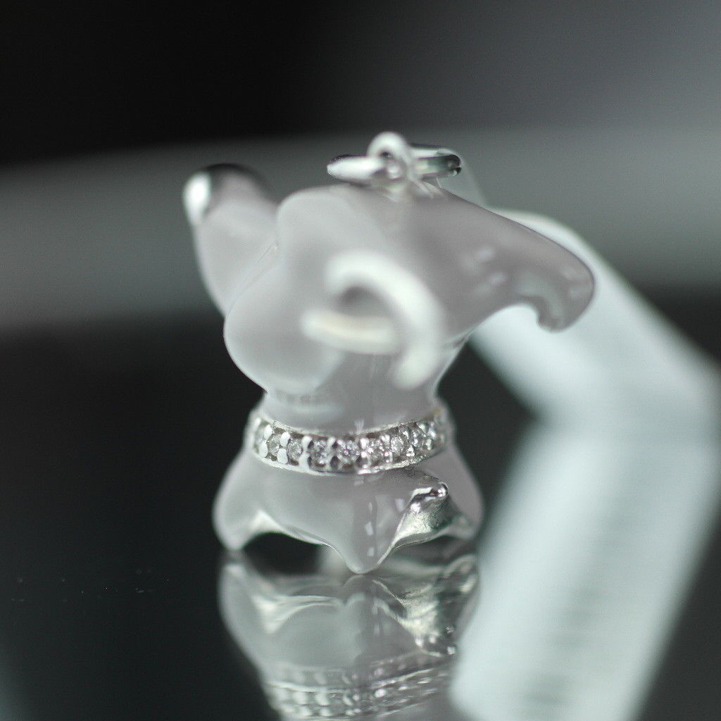 Sterling silver pendant grey Enamel Dog with incrusted collar band