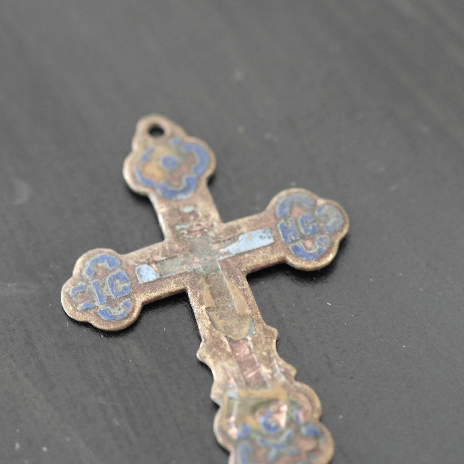 Antique solid enamel cross Russian Empire Orthodox old Believers