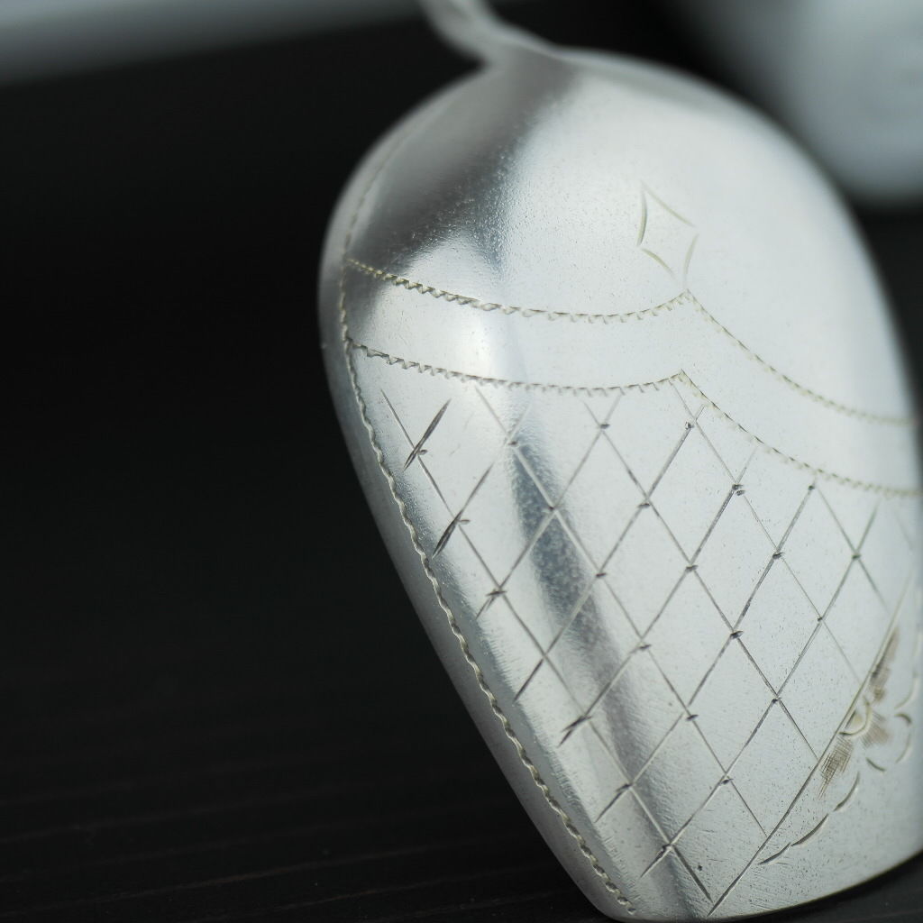 Antique ornamented solid silver candy spoon Russian Empire Emperor Nicolas II