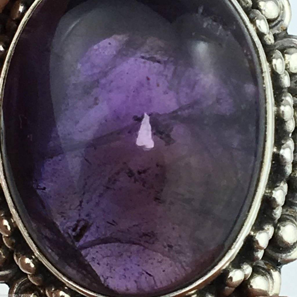 Classic solid silver ring with huge cabochon purple amethyst gemstone