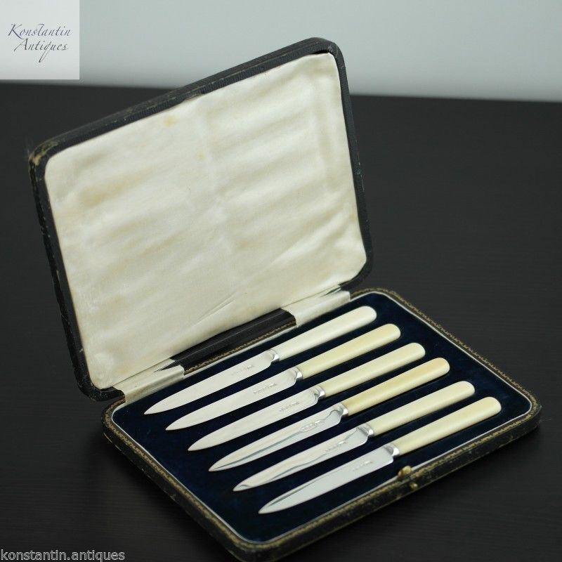 Antique 1923 Sheffield solid silver set of six dessert knives