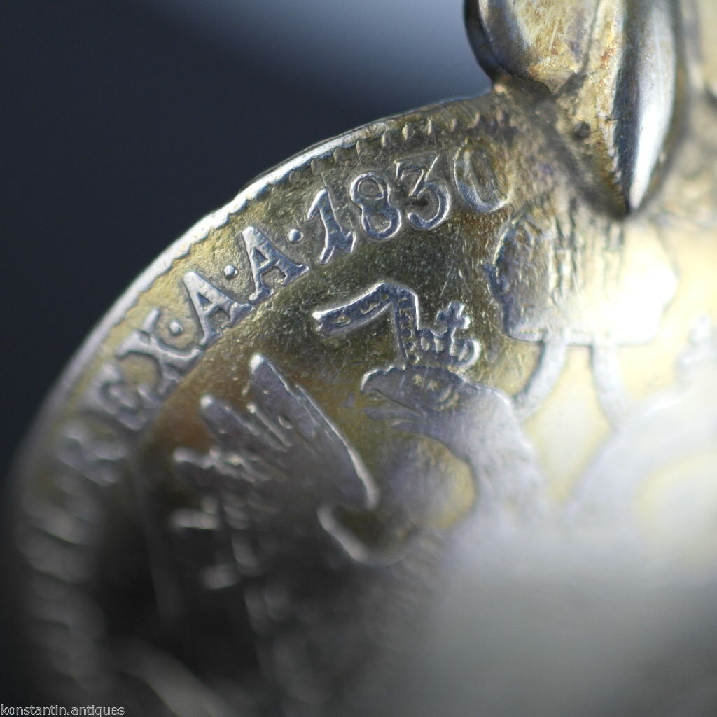 Antique 1830 gold plated solid silver 20 Kreuzer coin spoon Francis II Holy Roman Emperor Empire 800