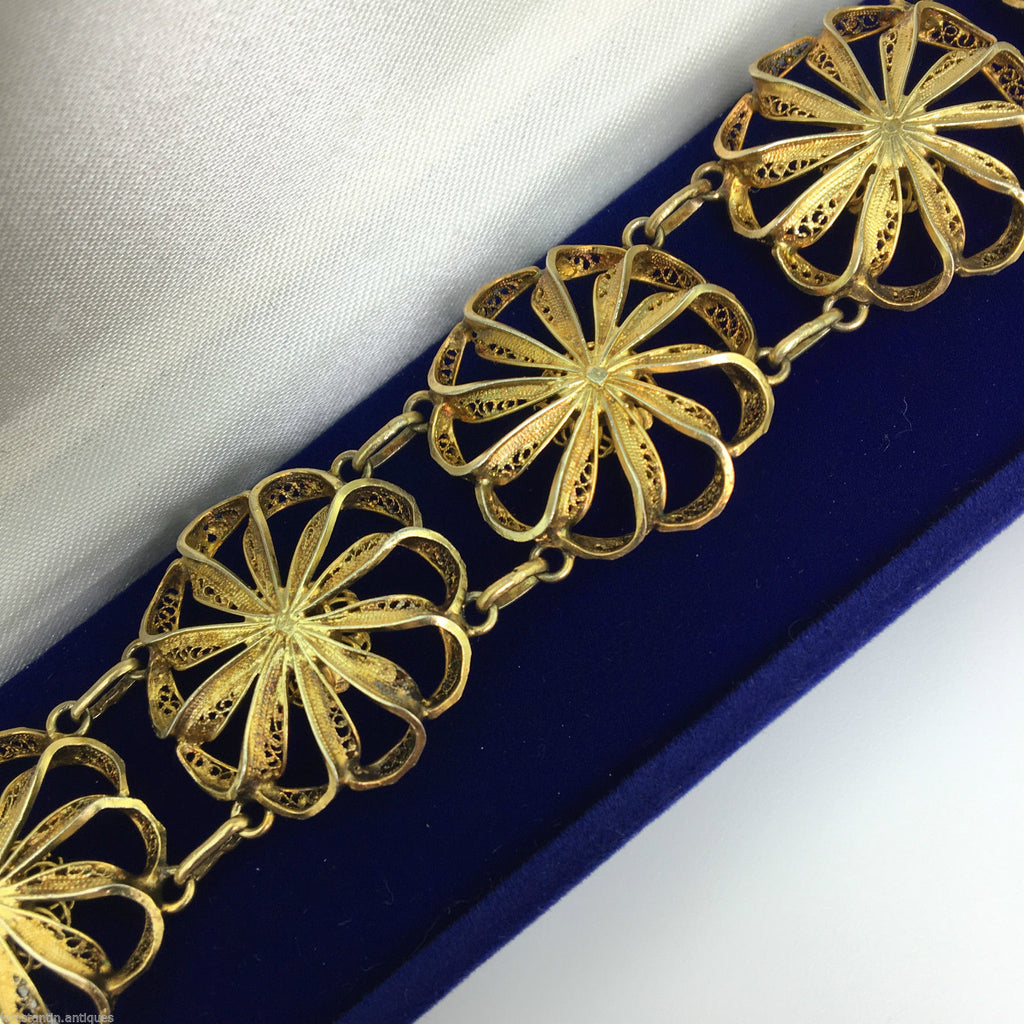 Vintage solid silver gold plated Portugal filigree bracelet