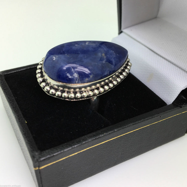 Vintage sterling silver ring with Lapis Lazurite cabochon
