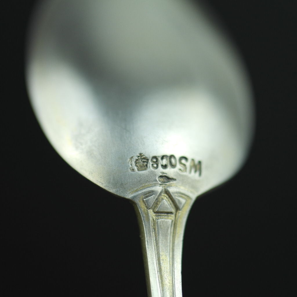 Antique enamel picture solid silver spoon German Dusseldorf Konsthalle 800