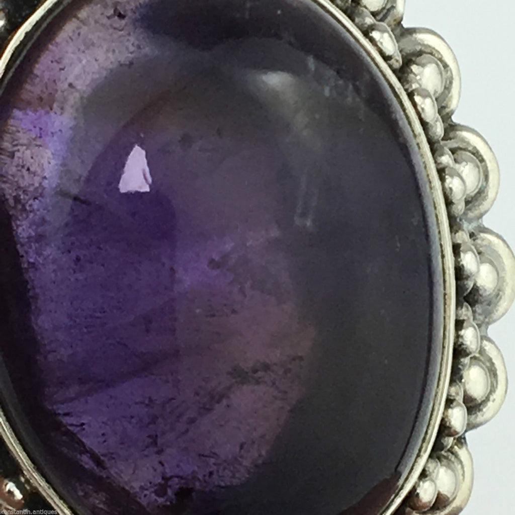 Classic solid silver ring with huge cabochon purple amethyst gemstone