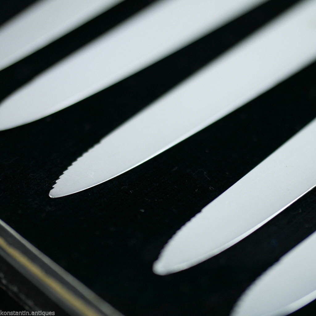 Antique 1935 solid silver set of six knives with Nacre handles