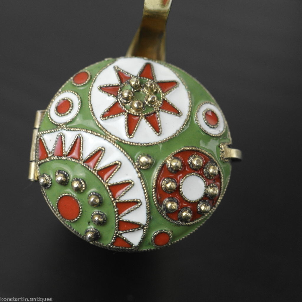 Vintage 916 sterling silver enamel gilt tea strainer Russian Leningrad