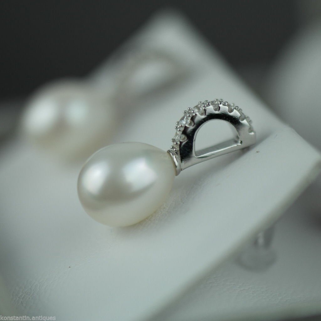 Stylish sterling silver cultured pearls earrings CZ Lucoral 925 boxed