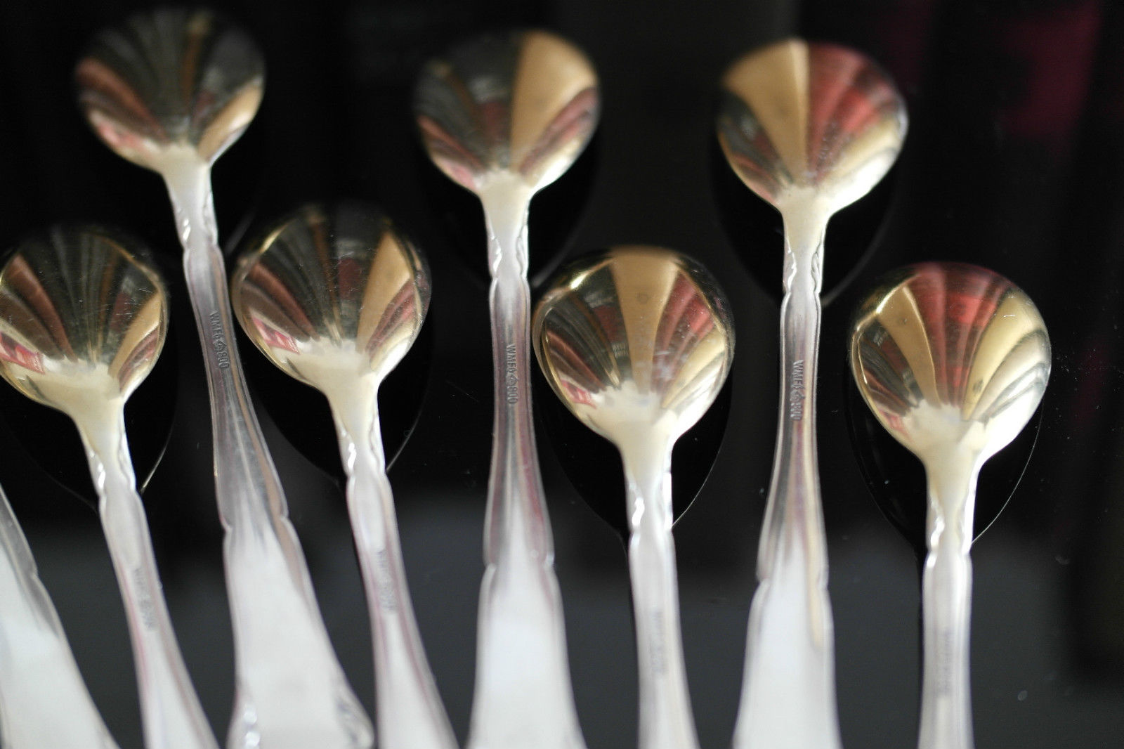 Juego de doce cucharas de plata maciza bañada en oro antiguo WMF Alemán