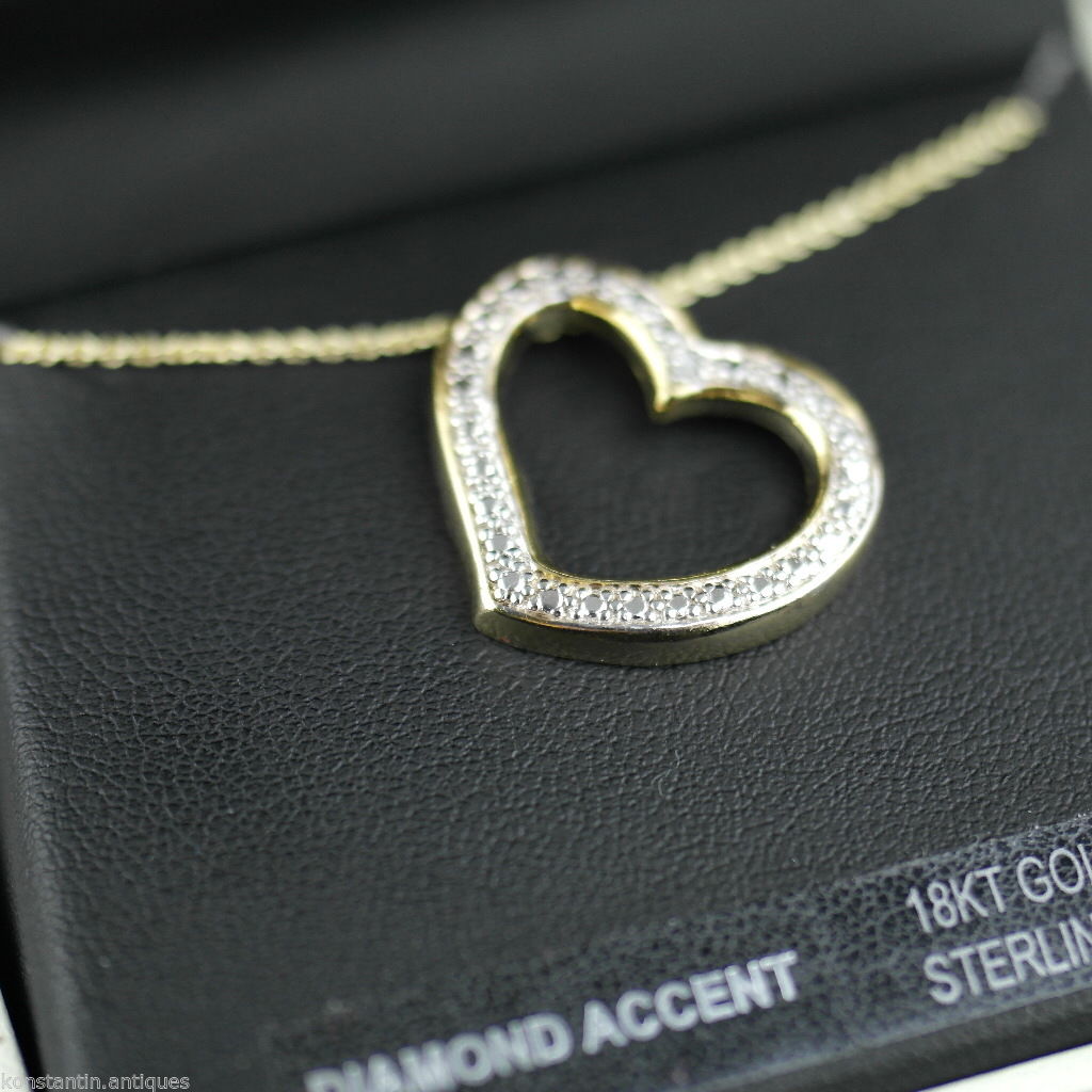 Sterling silver 18ct Gold over Heart pendant with diamonds on chain
