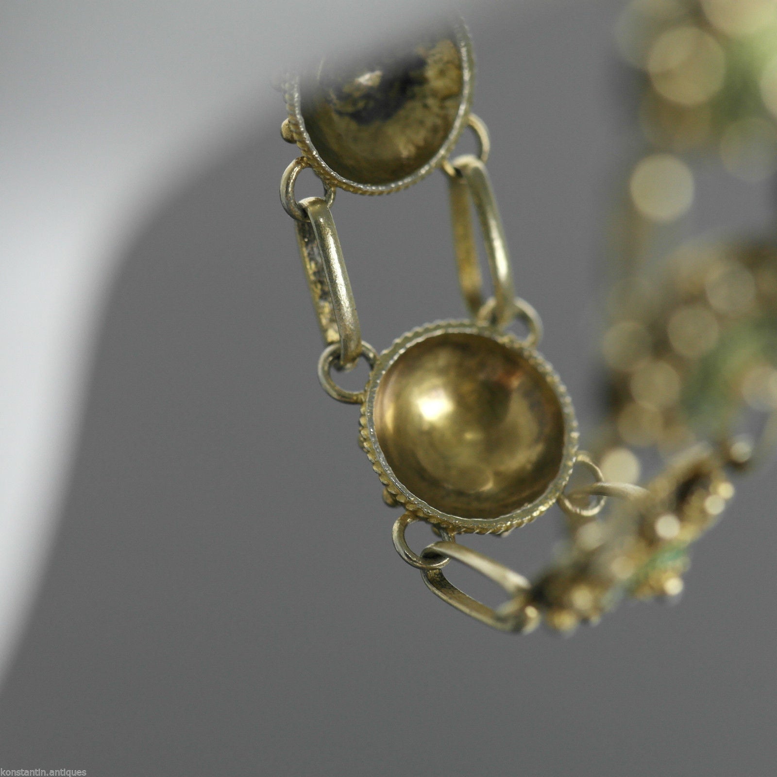 Cadena de pulsera antigua de esmalte guilloché bañada en oro de plata maciza del siglo XX Proto 833 