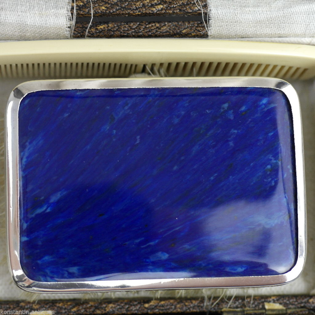Antique 1927 sterling silver lapis lazuli brush and comb Birmingham