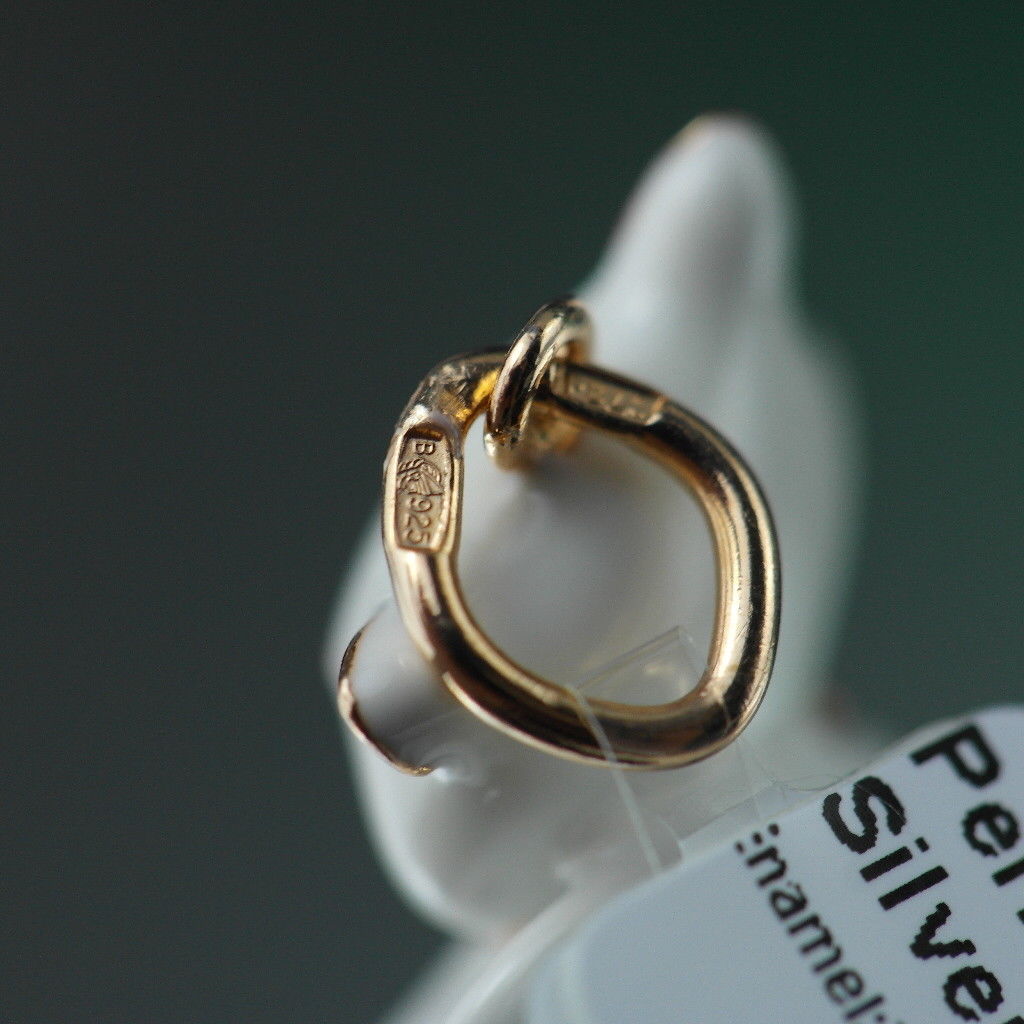 Gold Plated Sterling silver pendant white Enamel Cat with encrusted collar band