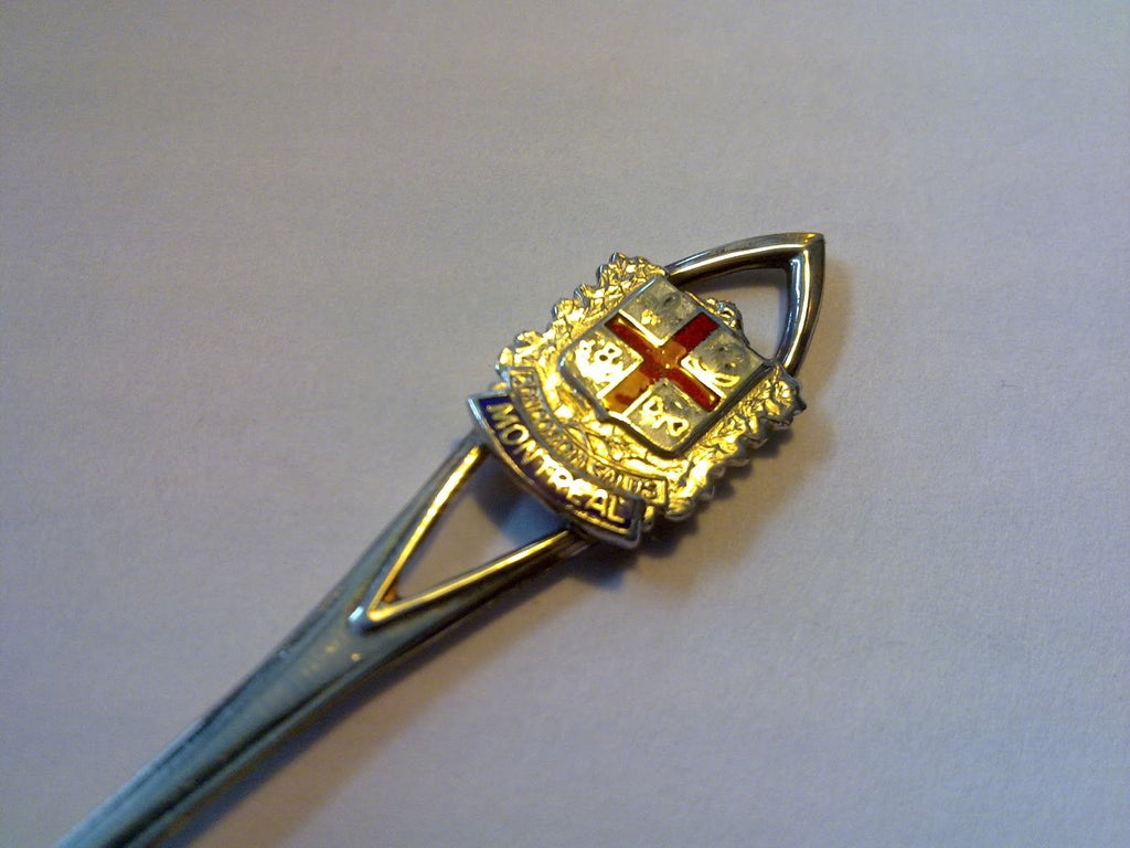 Cuchara de esmalte de plata maciza vintage Canadá Montreal STERLING Regalo de bautizo