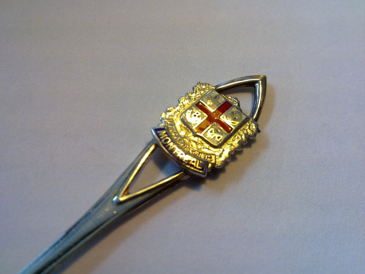 Vintage solid Silver Enamel spoon Canada Montreal STERLING Christening gift
