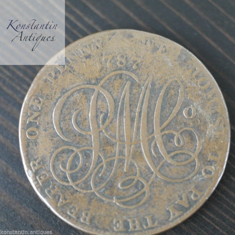 Antiguo 1787 Anglesey Penny Token Imperio Británico 18thC