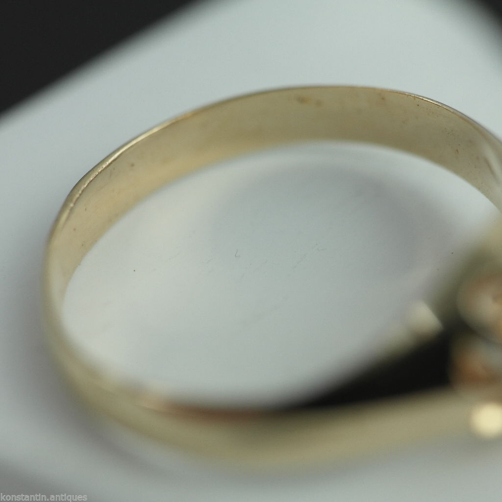 Anillo de oro antiguo de 14 quilates con topacio imperial talla brillante 56 Imperio Ruso