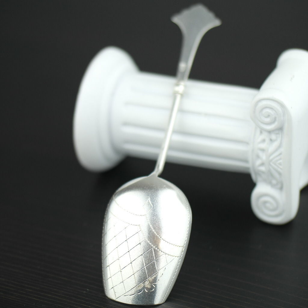 Antique ornamented solid silver candy spoon Russian Empire Emperor Nicolas II