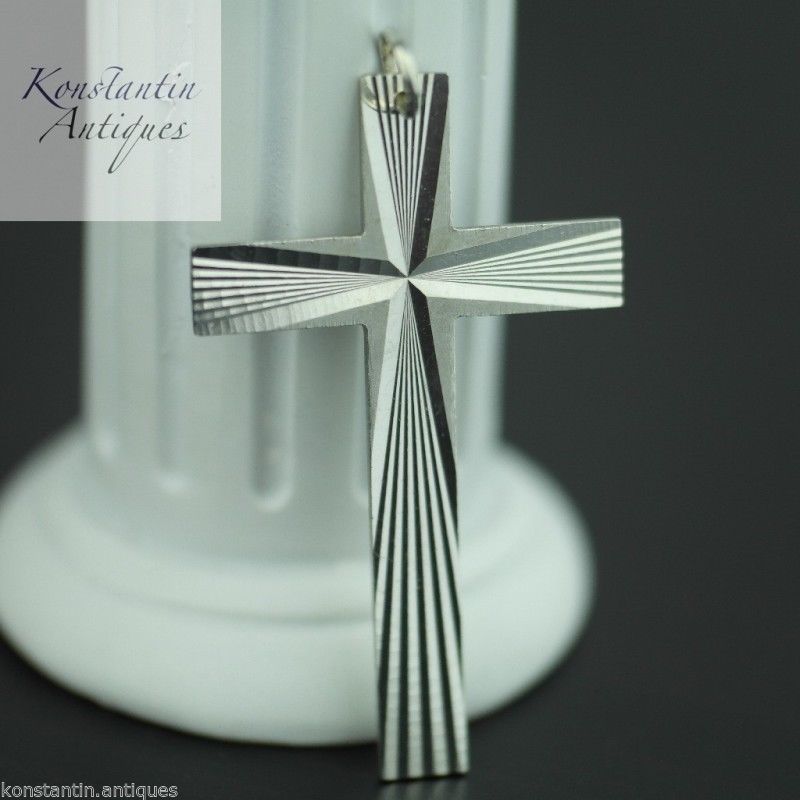 Colgante de cruz de plata de ley vintage sólido Art Déco regalo raro 