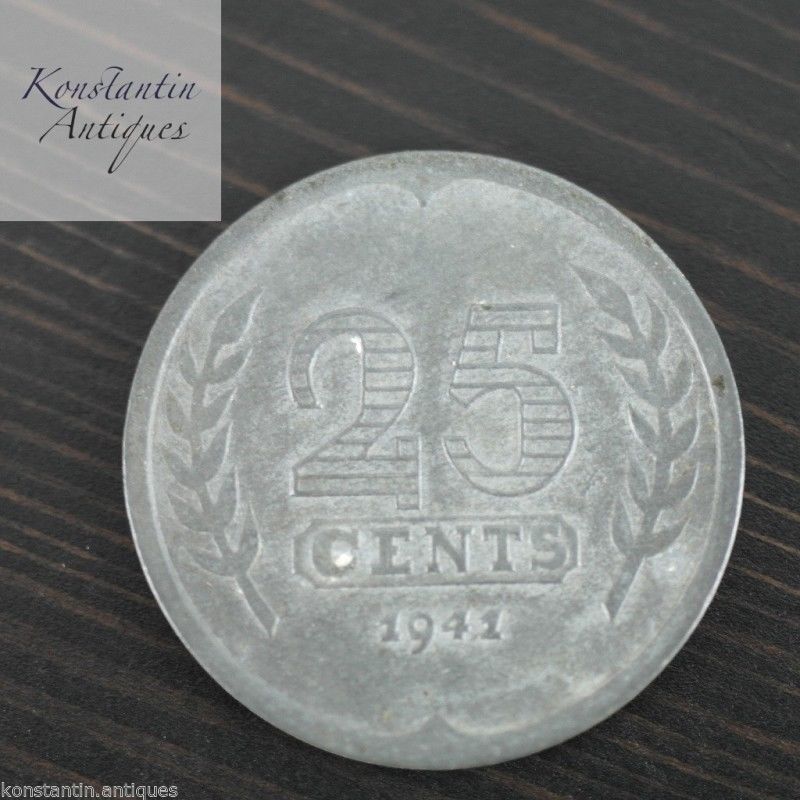 Vintage 1941 coin 25 cents Netherlands old gift