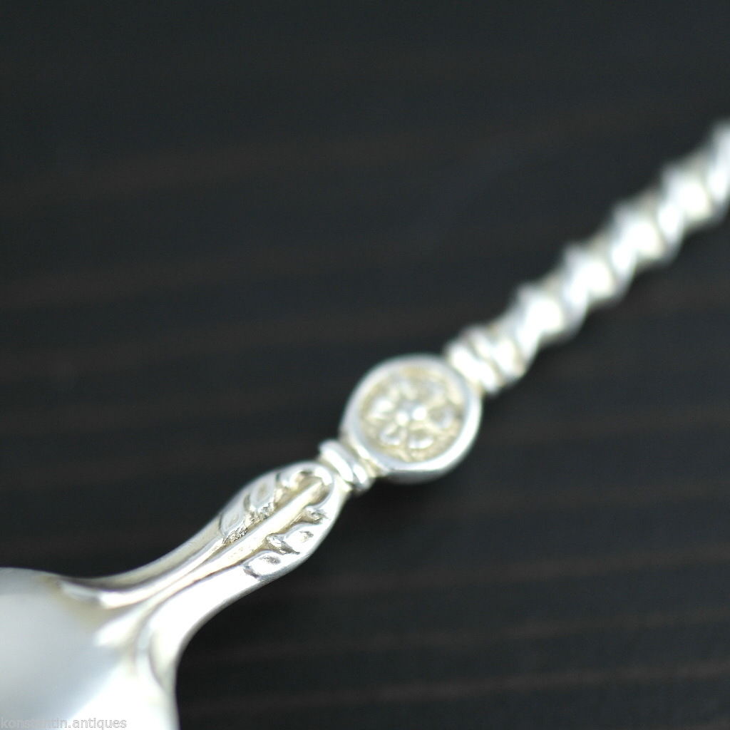Antique 19thC solid silver spoon ornamented head Germany Peter Bruckmann